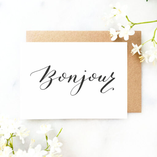 Bonjour Card Front Flatlay