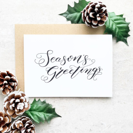 SEASONS-GREETINGS-FRONT-CARD-CHRISTMAS-HOLLY-CALLIGRAPHY-FLATLA